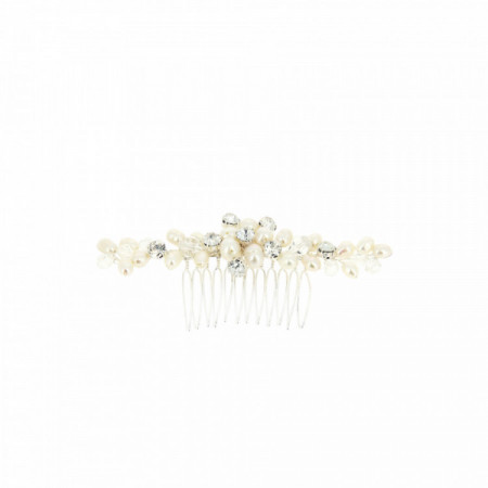 Peigne barrette mariage argenté avec perles et cristaux