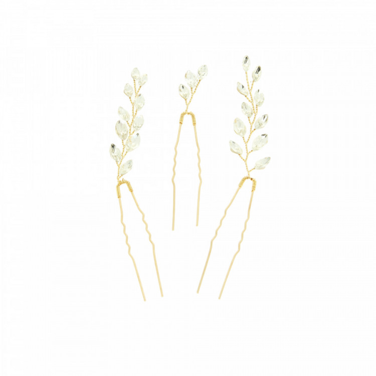 Lot de 3 épingles à chignon dorées avec cristaux