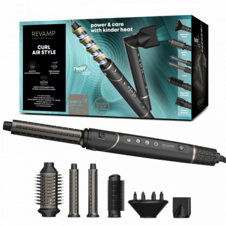 Brosse soufflante multifonction 7-en-1 - Air Ultime Ionique + trousse de beauté