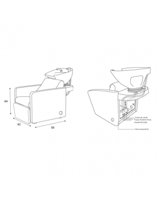 Bac de lavage accoudoirs carrés avec repose jambes ajustable 64x62x83 cm