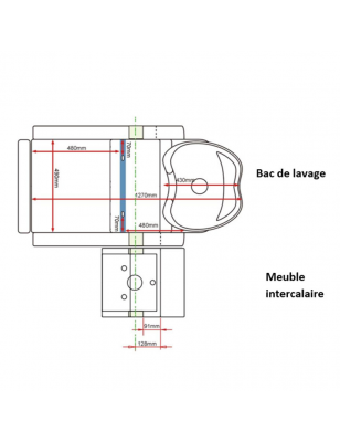 Bac de lavage accoudoirs carrés avec repose jambes ajustable 64x62x83 cm