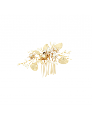 Peigne barrette mariage doré à fleurs et perles Peigne barrette mariage doré à fleurs et perles