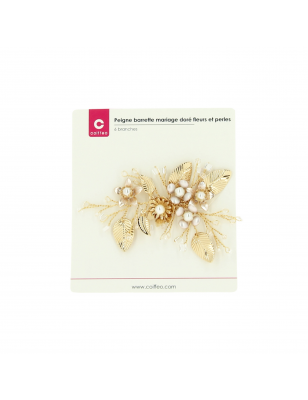 Peigne barrette mariage doré à fleurs et perles Peigne barrette mariage doré à fleurs et perles