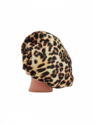 Bonnet de Nuit Satin Léopard Beige