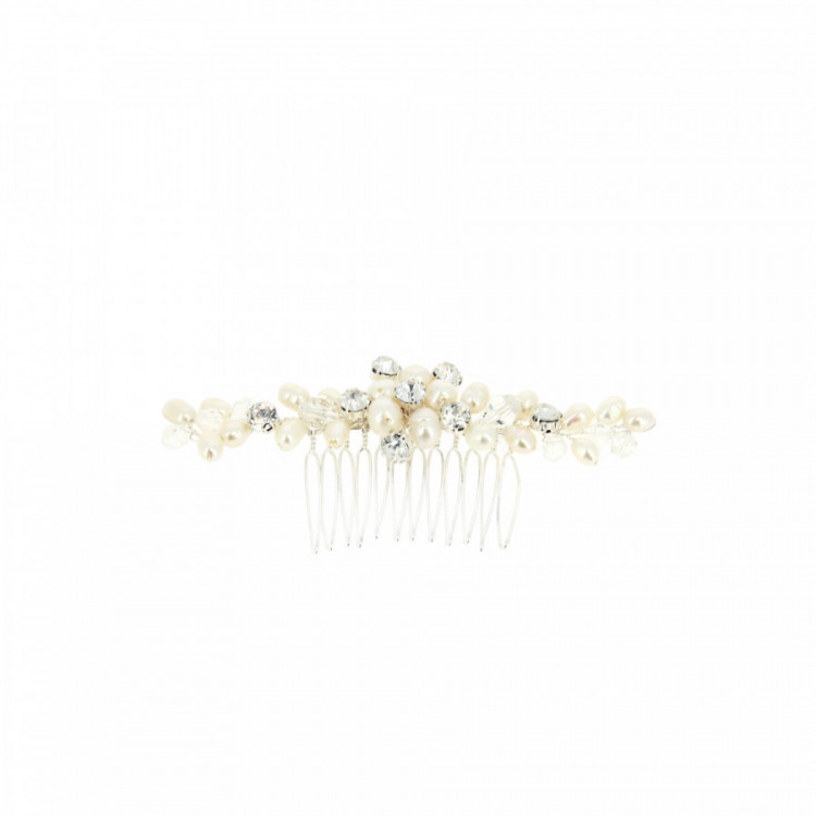 Peigne barrette mariage argenté avec perles et cristaux