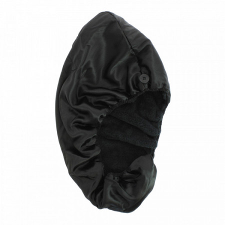 Serviette réversible cheveux microfibre et satin Noire
